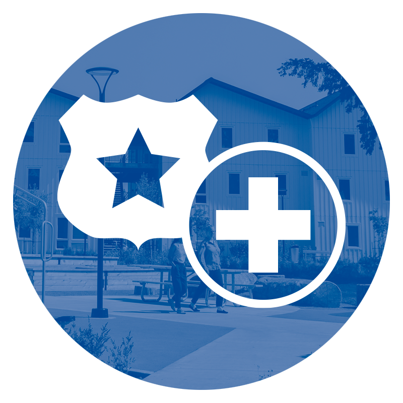 Illustration of a badge and a hospital cross