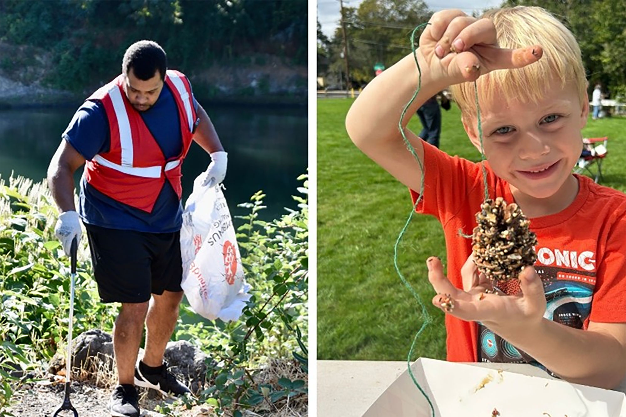 Clackamas County residents participate in community clean-up efforts (picking up trash) and outdoor educational learning opportunities