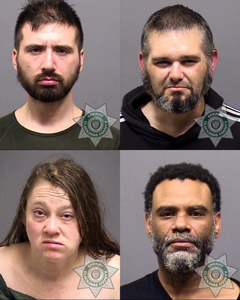 Mugshots of Devante Santos, Steven Pierce, Angela Sterba, and David Harris
