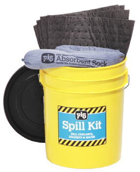 a spill kit in a yellow bucket