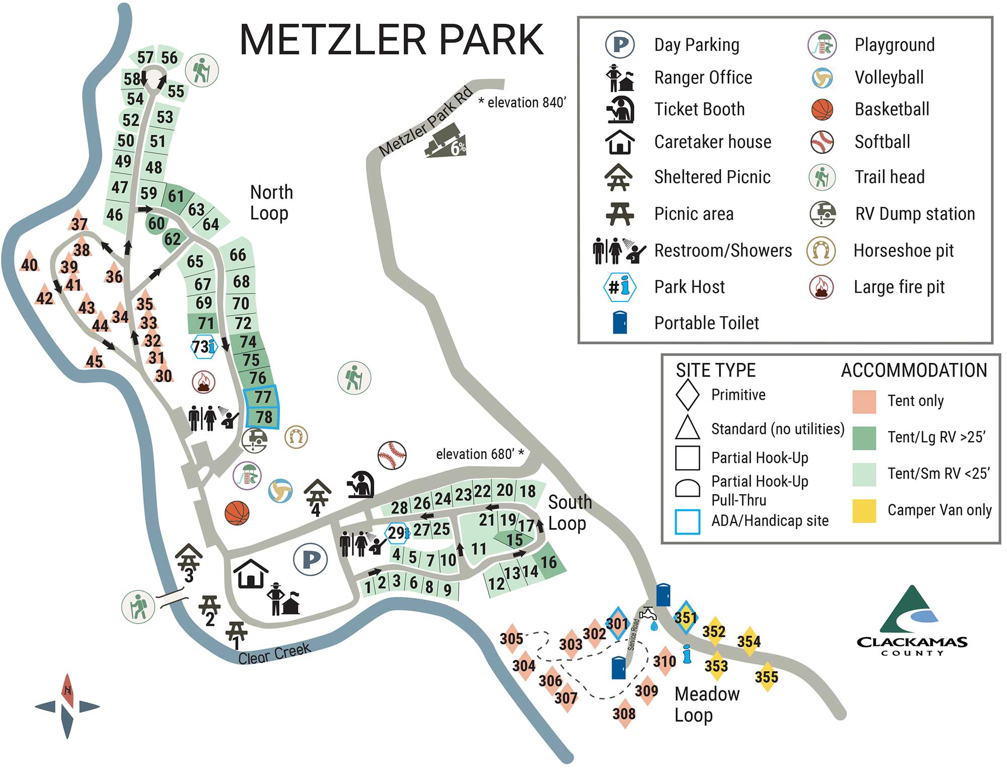Map of Metzler Park Campsites and amenities