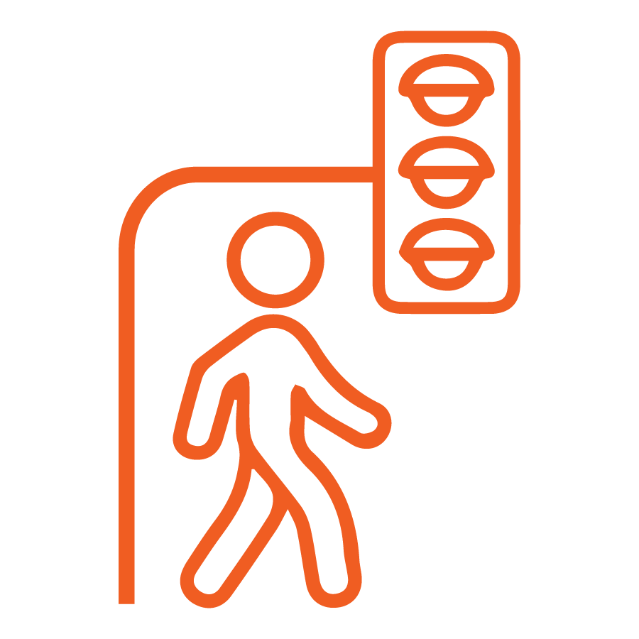 Icon of a pedestrian at a crosswalk